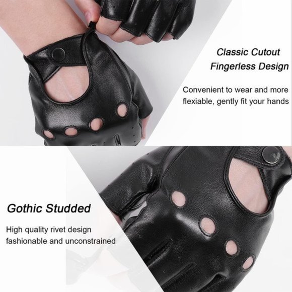 Black Fingerless Wetlook Faux Leather Wrist Length Gloves